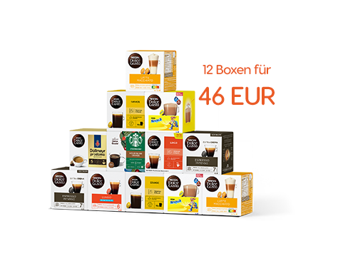 12 Kapselboxen für nur 46 EUR | NESCAFÉ® Dolce Gusto®				 header image