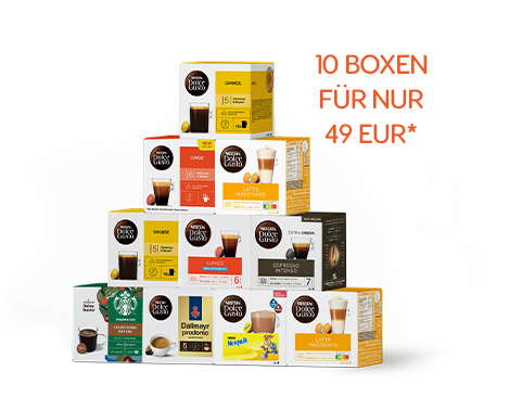 10 Kapselboxen für nur 49 EUR | NESCAFÉ® Dolce Gusto®						 header image